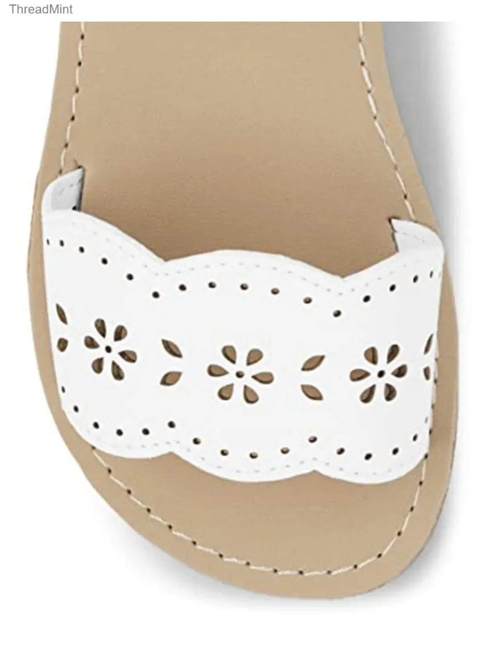 Girls Faux Leather Flat Sandals with Adjustable Ankle Strap